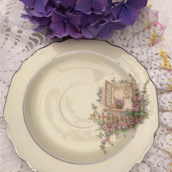 1930s W.S. George Teacup and Saucer Set LIDO Canarytone Silver Edge Trim - Picture 3 of 14